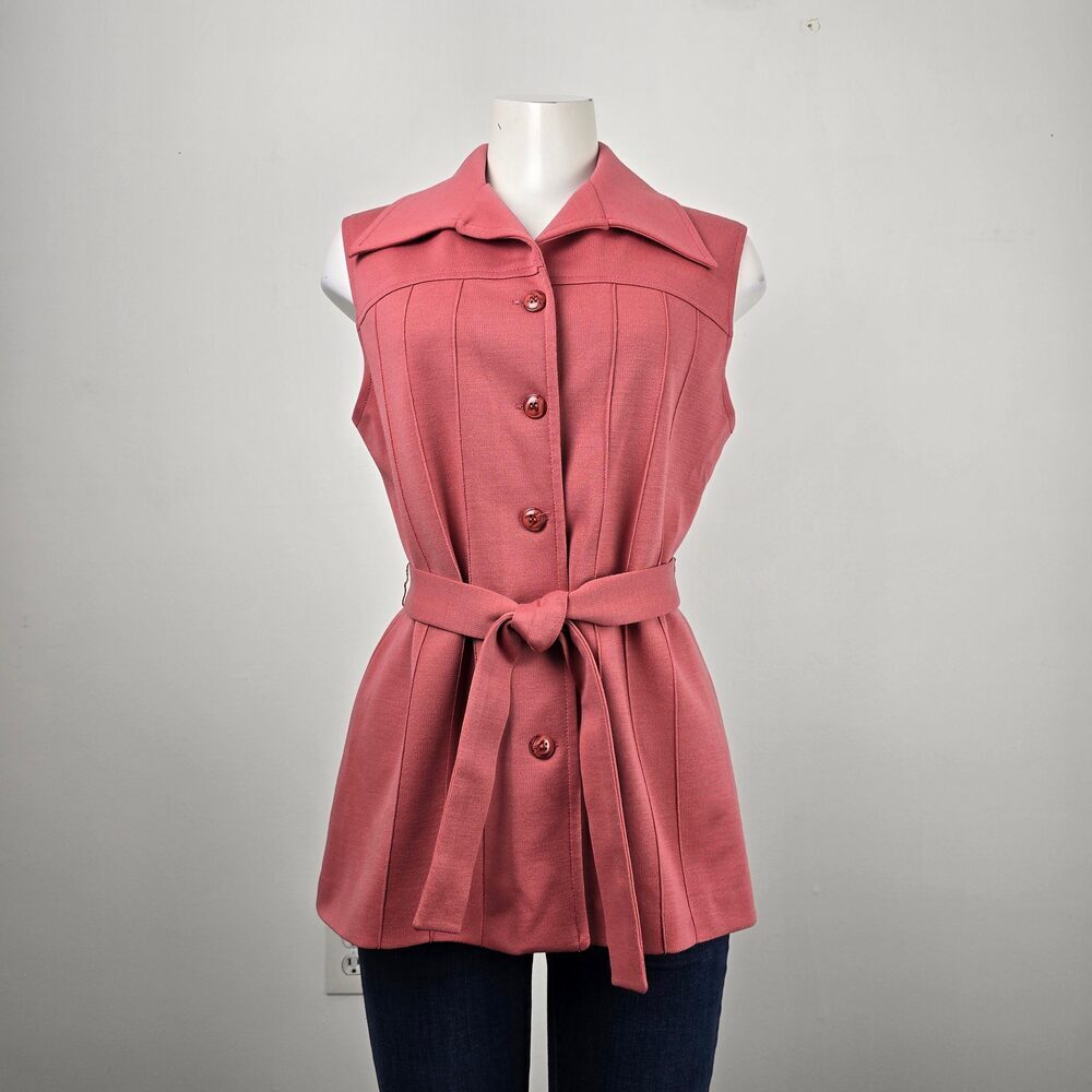 Vintage White Stag Pink Button Up Belted Vest Size M/L